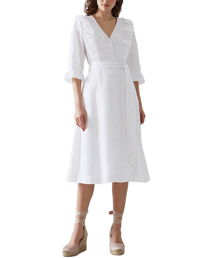 Lk Bennett Anya Linen Dress In White