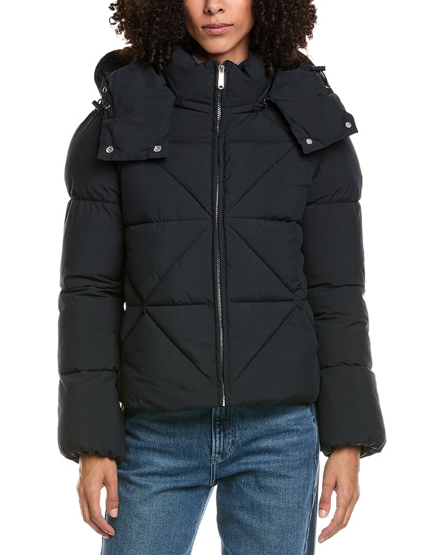 Sam Edelman Mixed Quilted Cropped Puffer Jacket In Blue