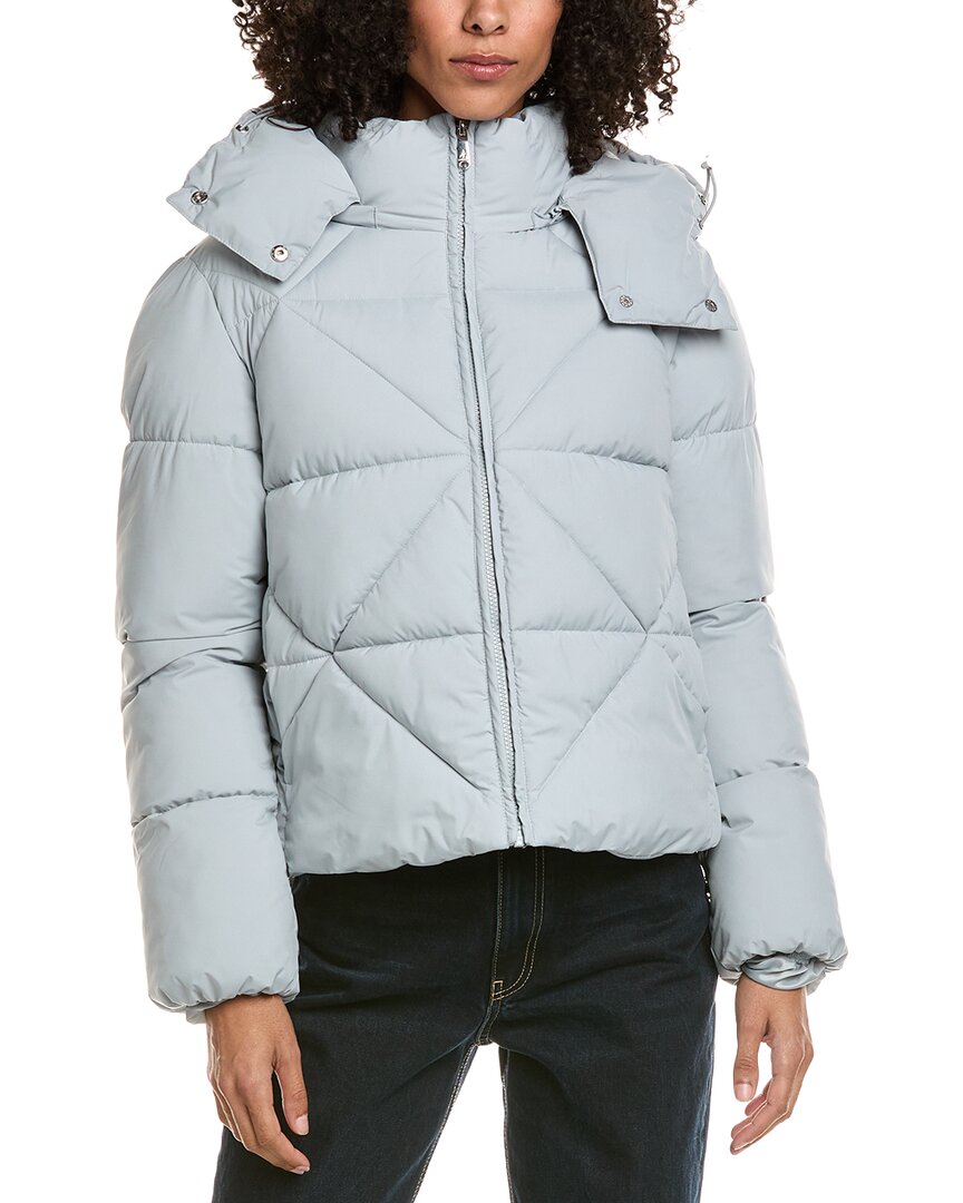 Sam Edelman Mixed Quilted Cropped Puffer Jacket In Blue