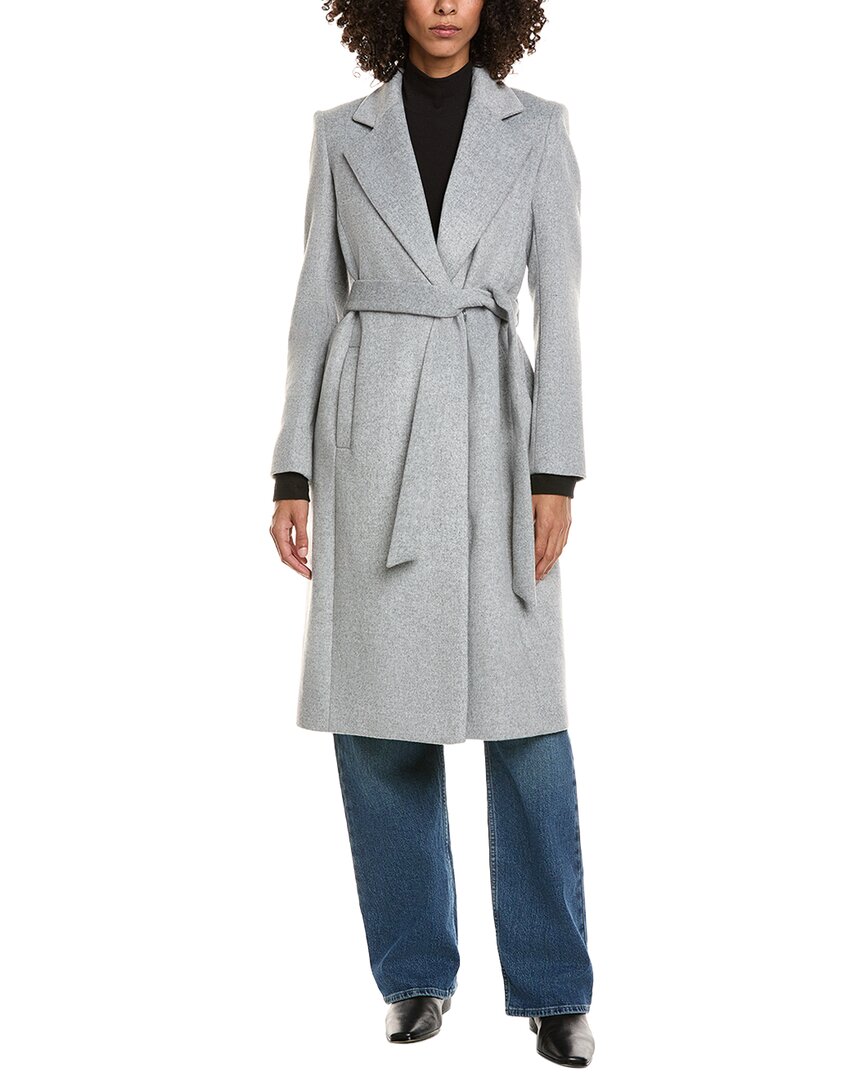 Sam Edelman Belted Wrap Wool-blend Coat In Gray