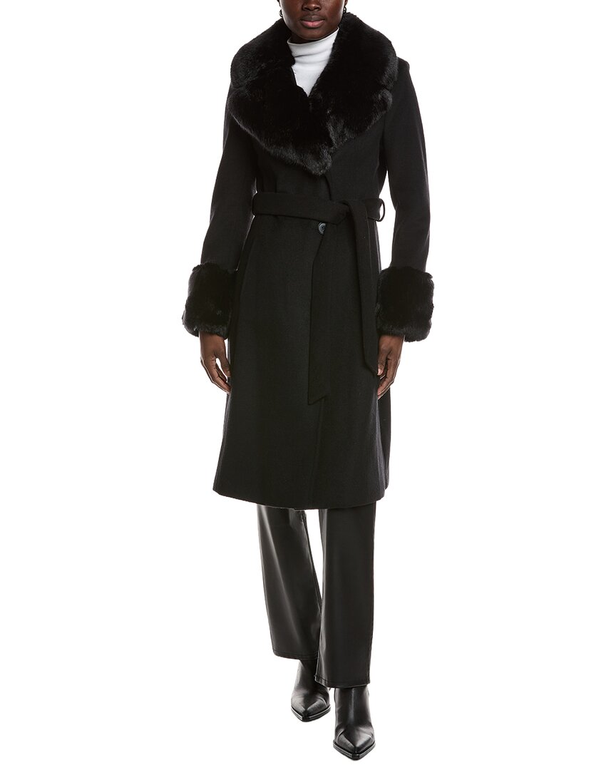 Via Spiga Belted Wool-blend Coat In Black