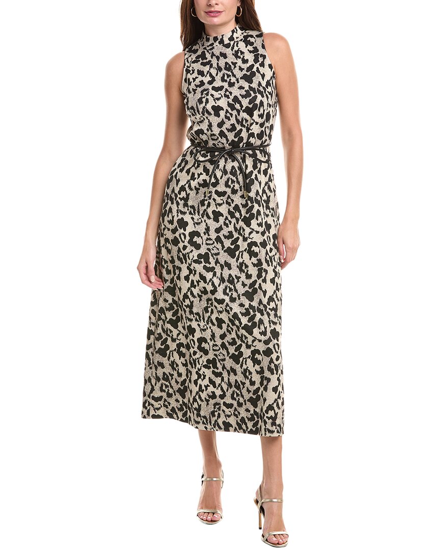Anne Klein Leopard Print Mock Neck Dress In Multi