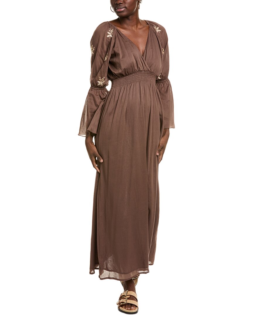 Phie Collective Golden Flower Long Dress In Brown