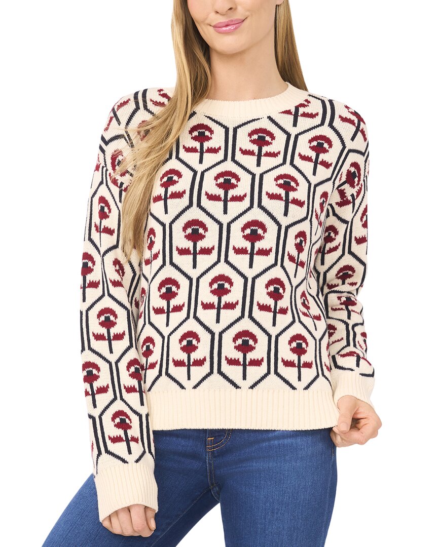 Cece Flower Jacquard Mock Neck Sweater In Neutral