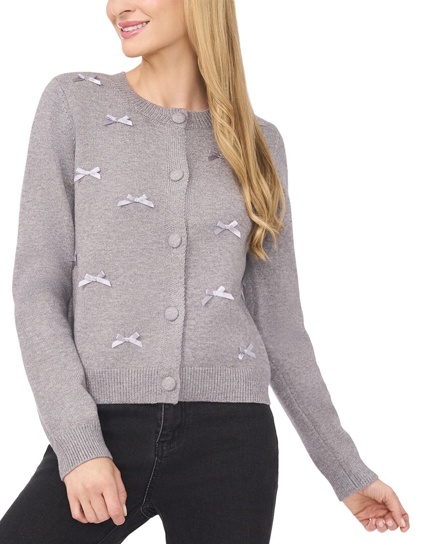 Cece Ribbon Applique Cardigan In Gray
