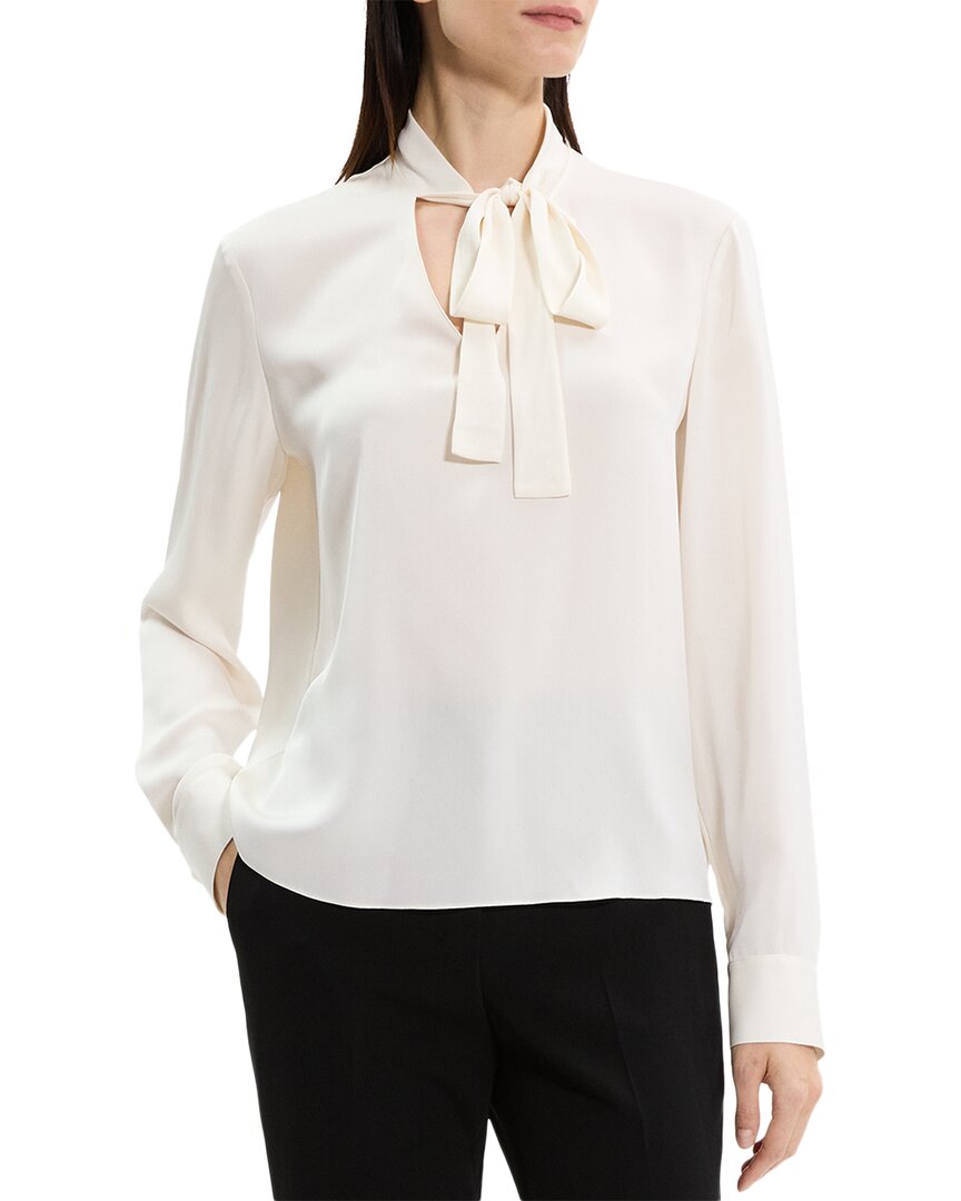 Theory Open Neck Silk Tie Blouse