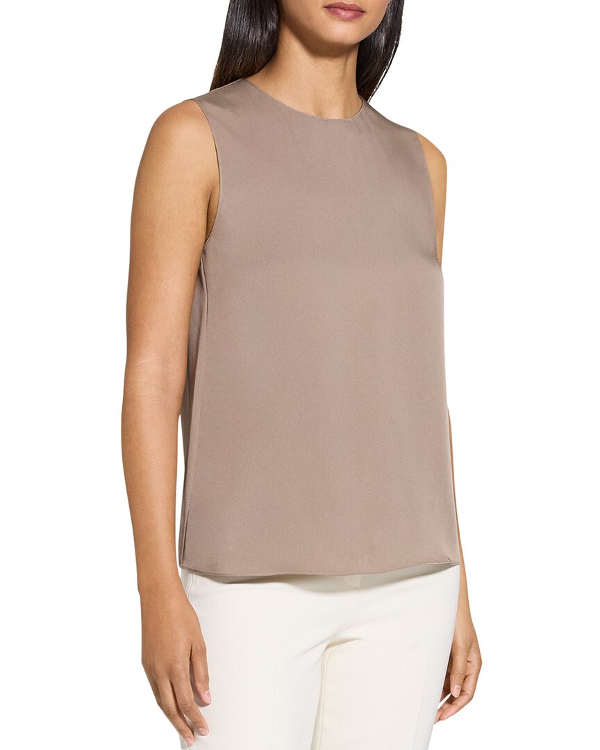 Theory Straight Silk Shell In Gray