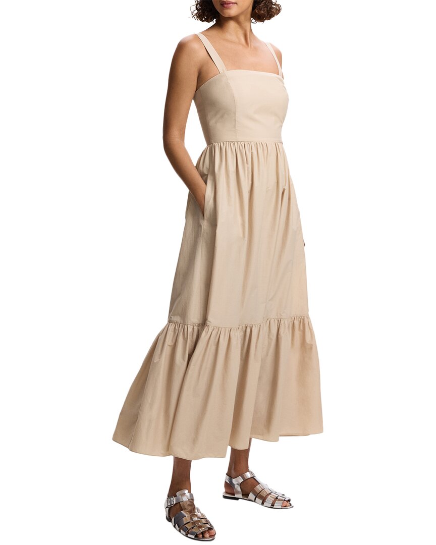 Theory Sleeveless Square-neck Tiered Poplin Midi Dress