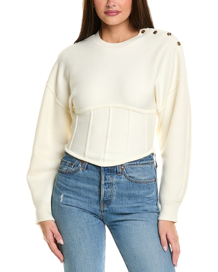 Maje Corset Hem Sweater In White
