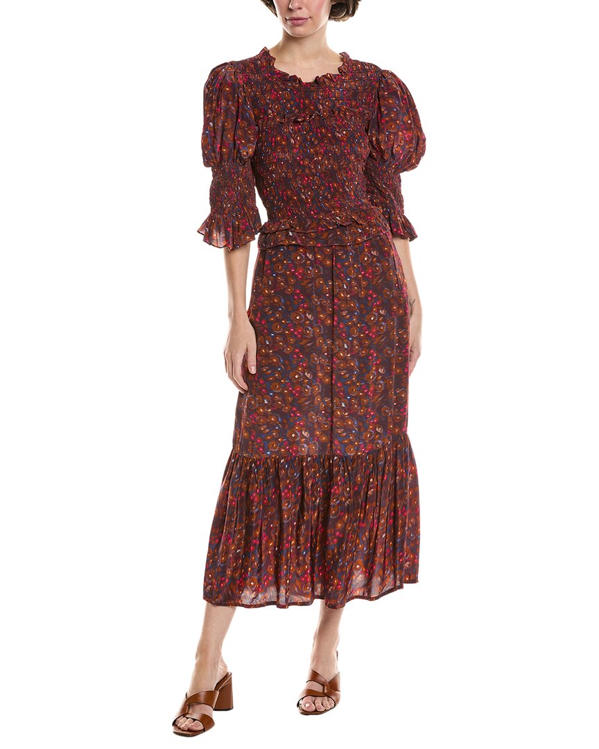 Sea Ny Lana Smocked Midi Dress In Brown