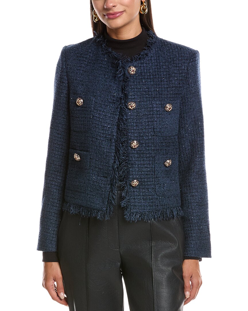 Stella + Lorenzo Tweed Cardigan In Blue