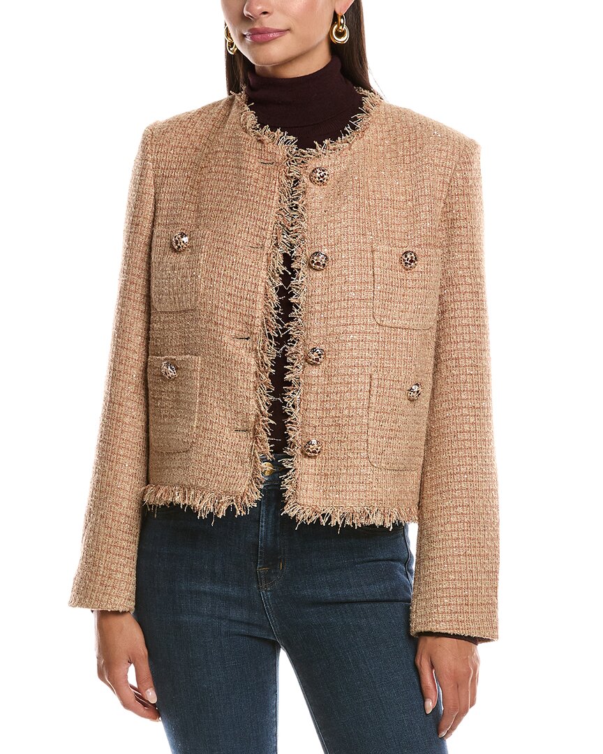 Stella + Lorenzo Tweed Cardigan In Brown