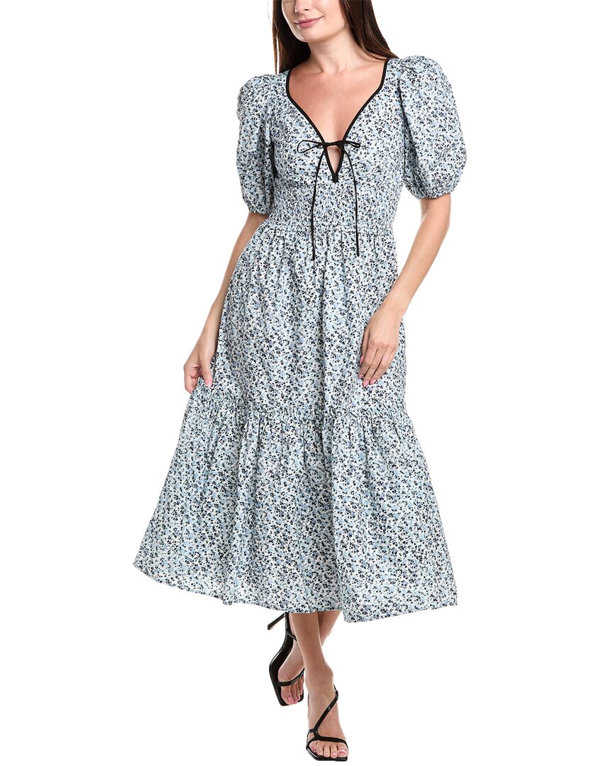 Ganni Shirred Printed Cotton-poplin Midi Dress