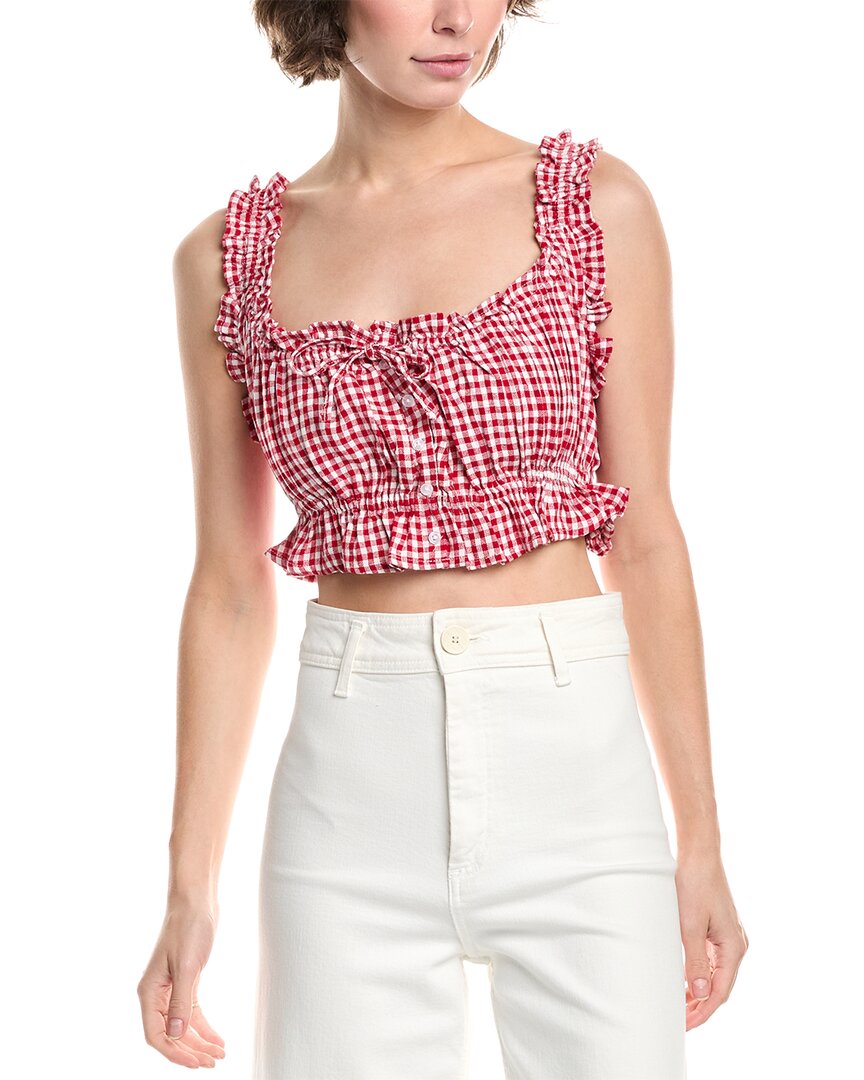 Weworewhat Ruffle Button Up Crop Top In Pink