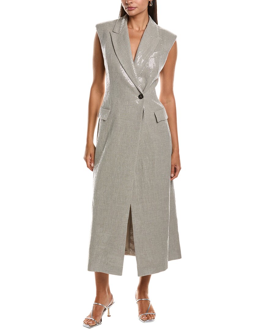 Brunello Cucinelli Sequin Linen-blend Blazer Dress In Gray