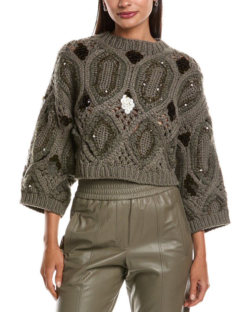 Brunello Cucinelli Chunky Cashmere Crop Sweater In Green