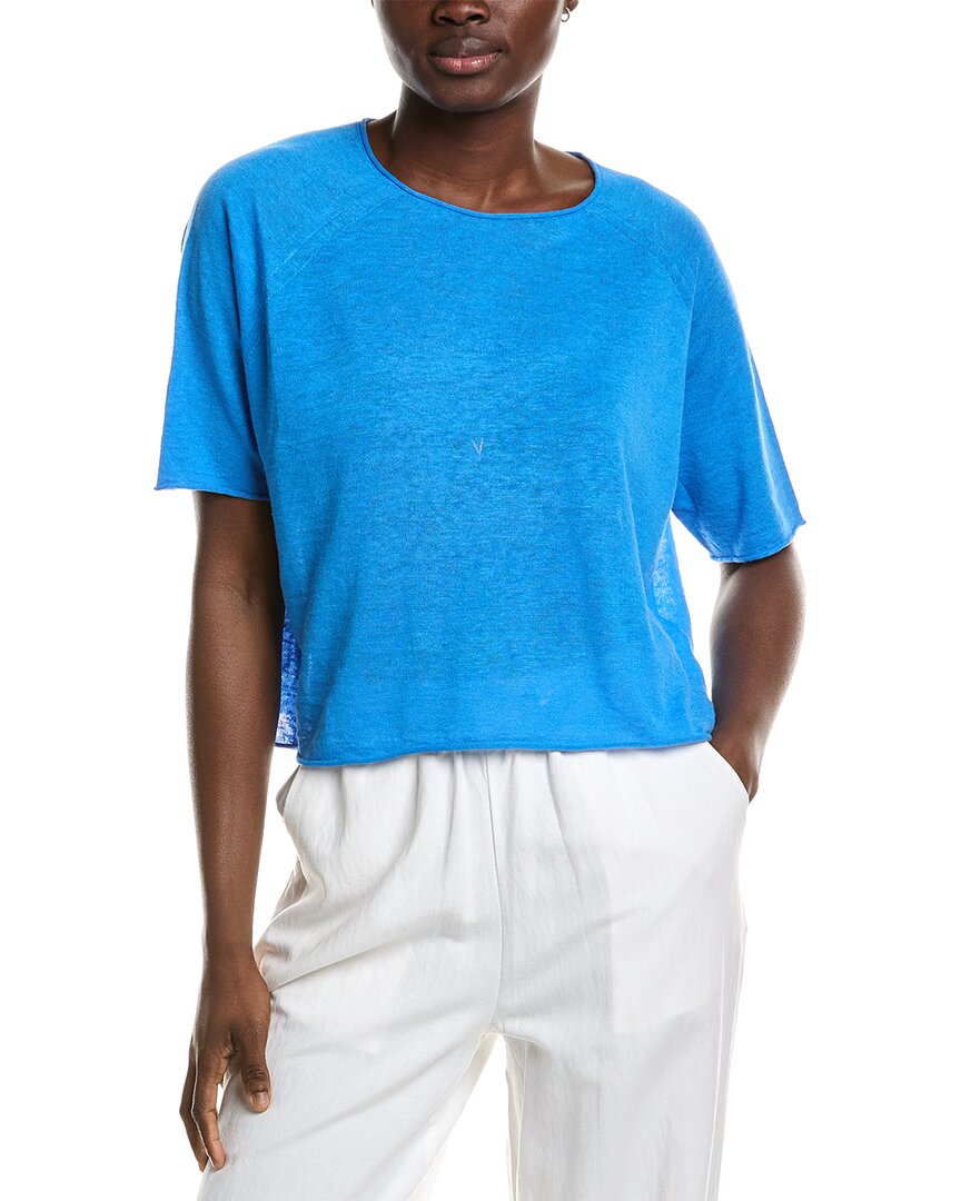 Eileen Fisher Linen-blend Crop T-shirt In Blue