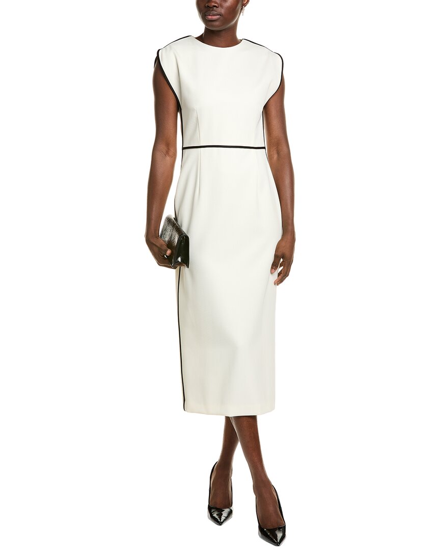 Hugo Boss Boss Detira Wool Blend Sheath Midi Dress In Neutral
