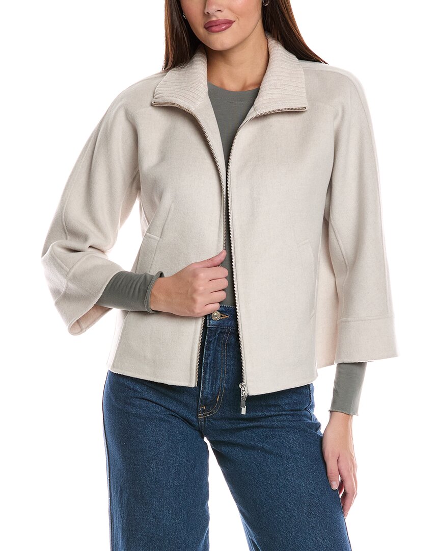 Forte Cashmere Knit Detail Short Zip Mock Wool & Cashmere-blend Jacket In Neutral