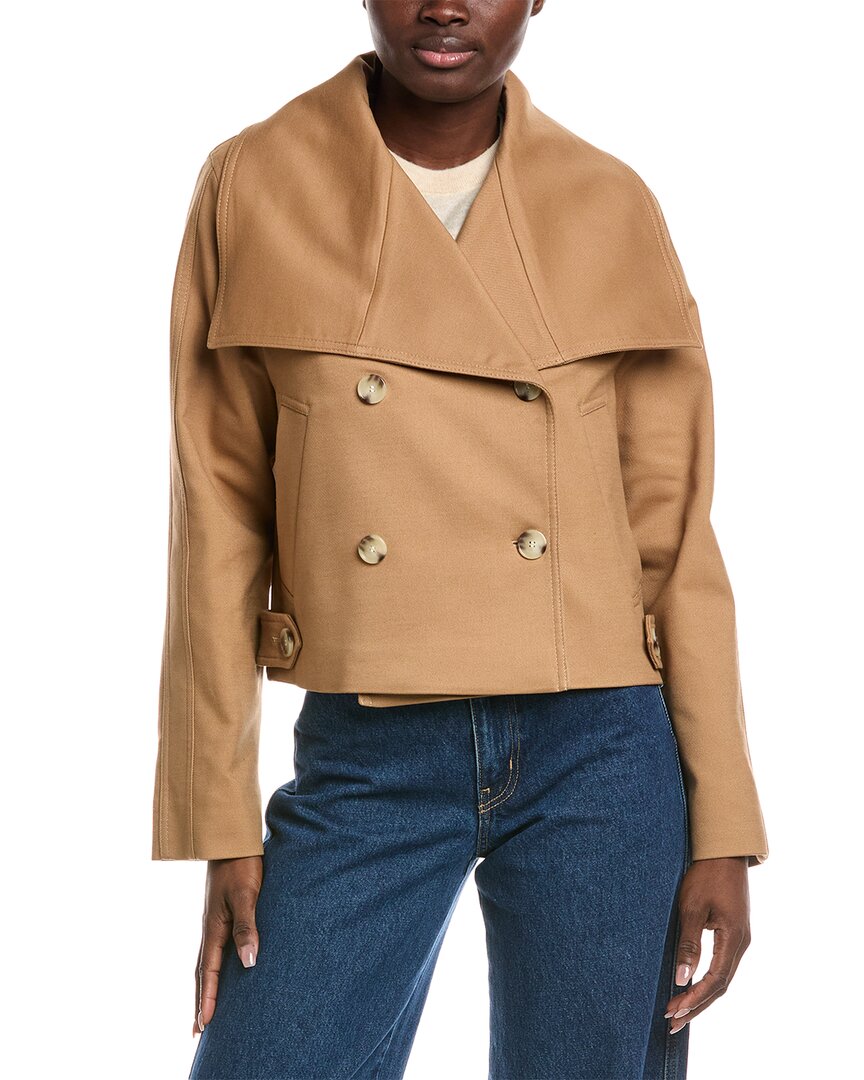Hugo Boss Double-breasted Coat In Stretch Material In Brown