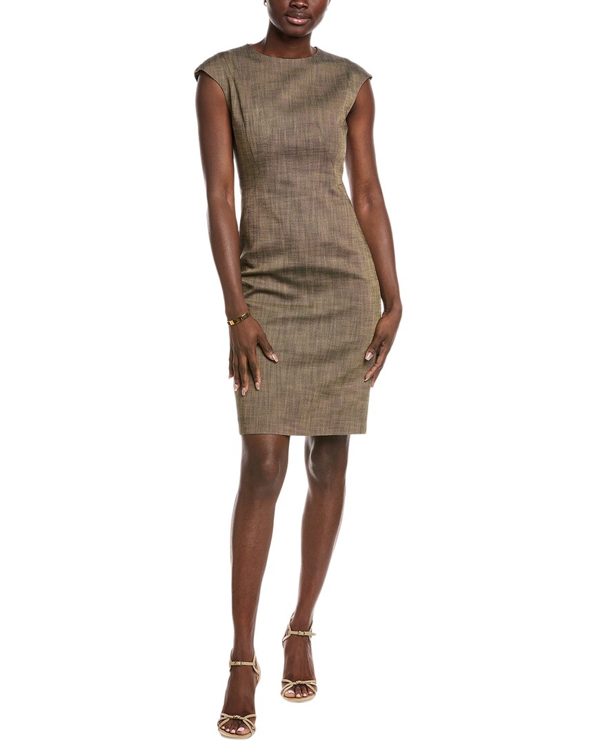 Hugo Boss Cap-sleeve Dress In Melange Stretch Sharkskin In Brown