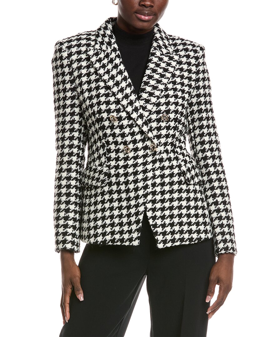 Hugo Boss Boss Jia Houndstooth Double Breasted Blazer In Black