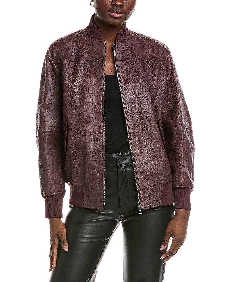 Hugo Boss Boss Woman Jacket Deep Purple Size 10 Lambskin In Burgundy