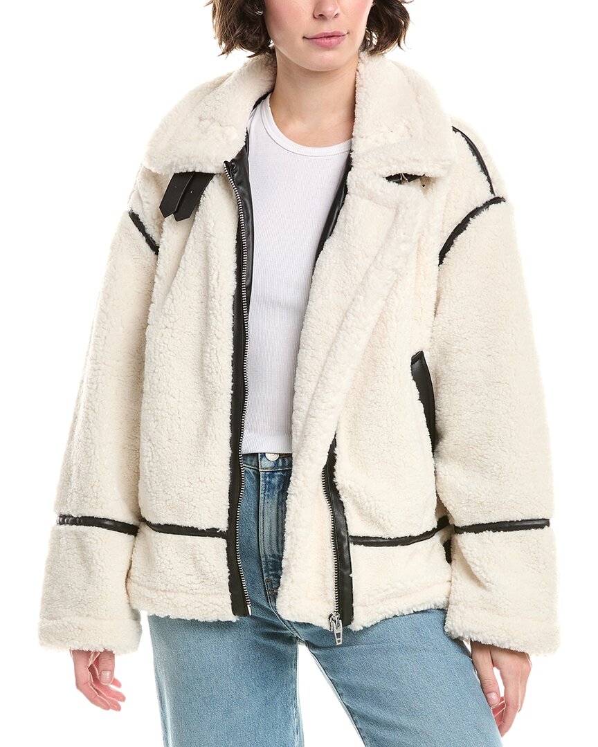 Blanknyc Faux Shearling Moto Jacket In Neutral