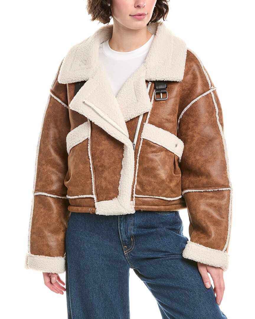 Blanknyc Faux Shearling Jacket In Brown