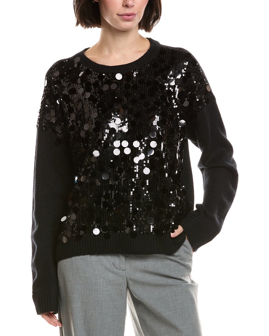 Vince Camuto Mixed Media Paillette Front Sweater In Black
