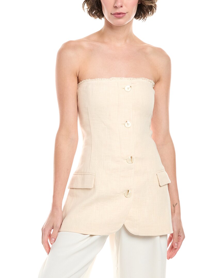 Ronny Kobo Spencer Strapless Crosshatch Linen Cotton Blazer In Neutral