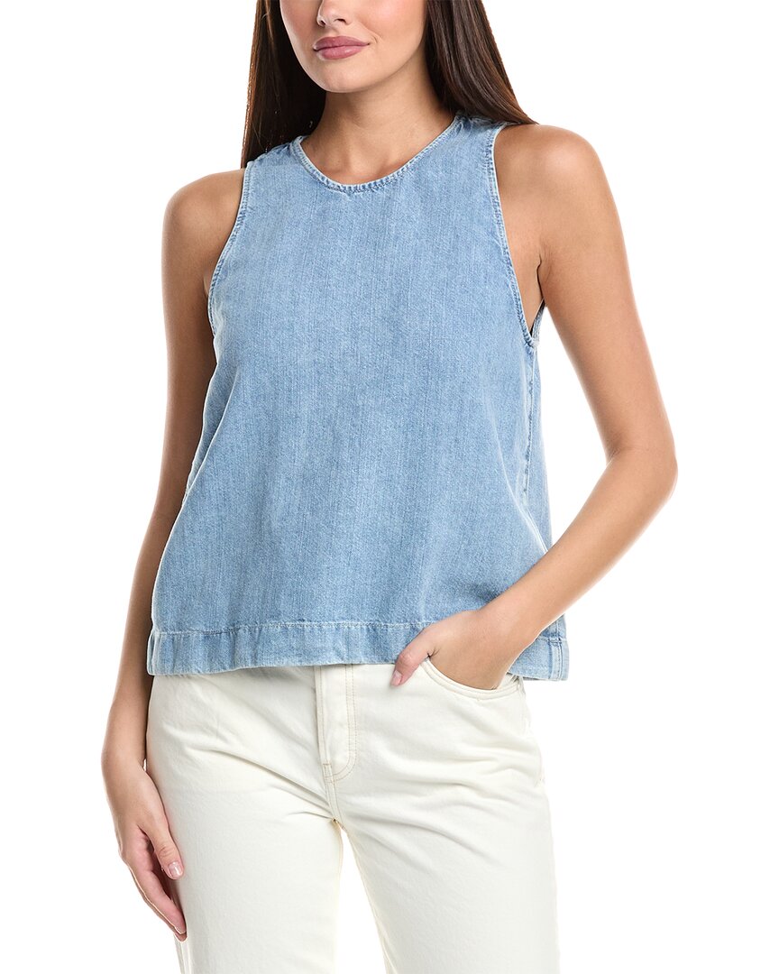 7 For All Mankind Sleeveless Linen-blend Top In Blue