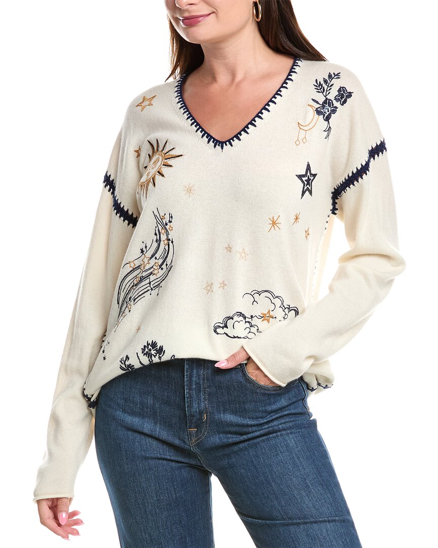 Johnny Was The Whipstitch V‑neck Pullover Maiora In Ivory In Multi