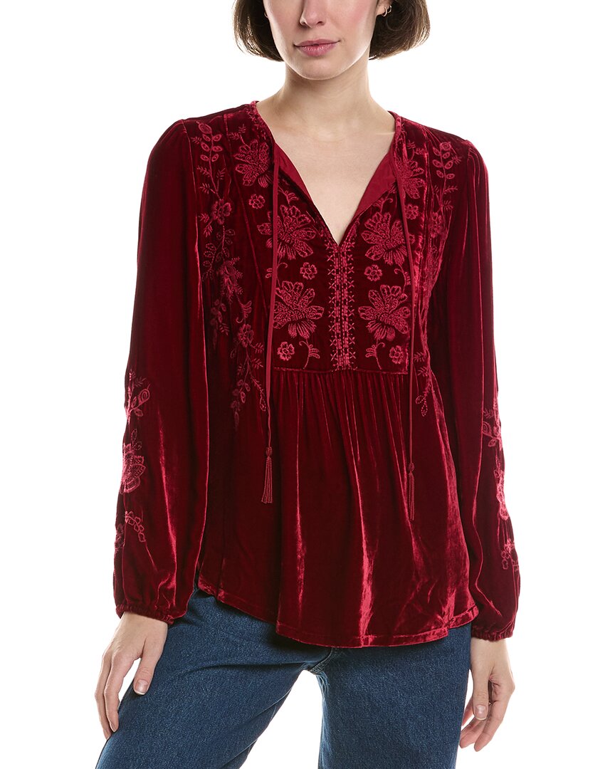 Johnny Was Nyomi Curved Hem Prairie Blouse In Rich Red In Red