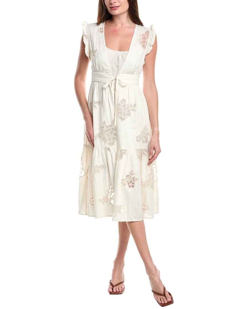 Cabi Laguna Linen-blend Wrap Dress In White