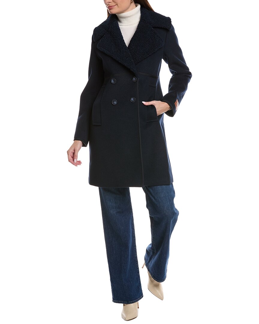 Scotch & Soda Runa Double-breasted Mid-length Coat In Blue