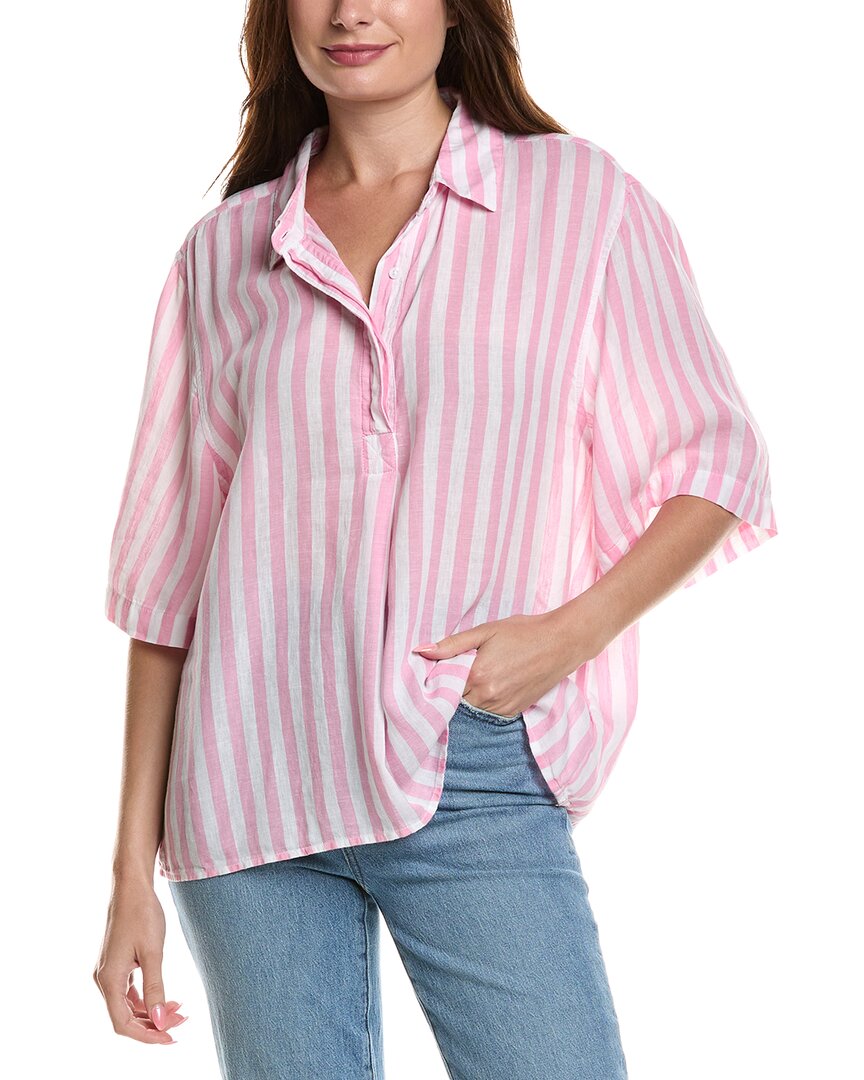 Lola River Linen-blend Stripe Shirt In Pink