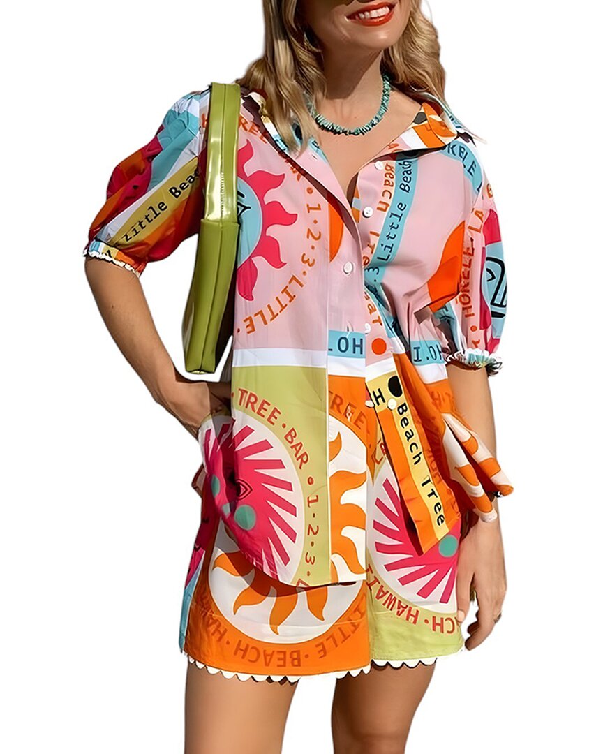 Multi Esea 2pc Linen-blend Shirt & Short Set