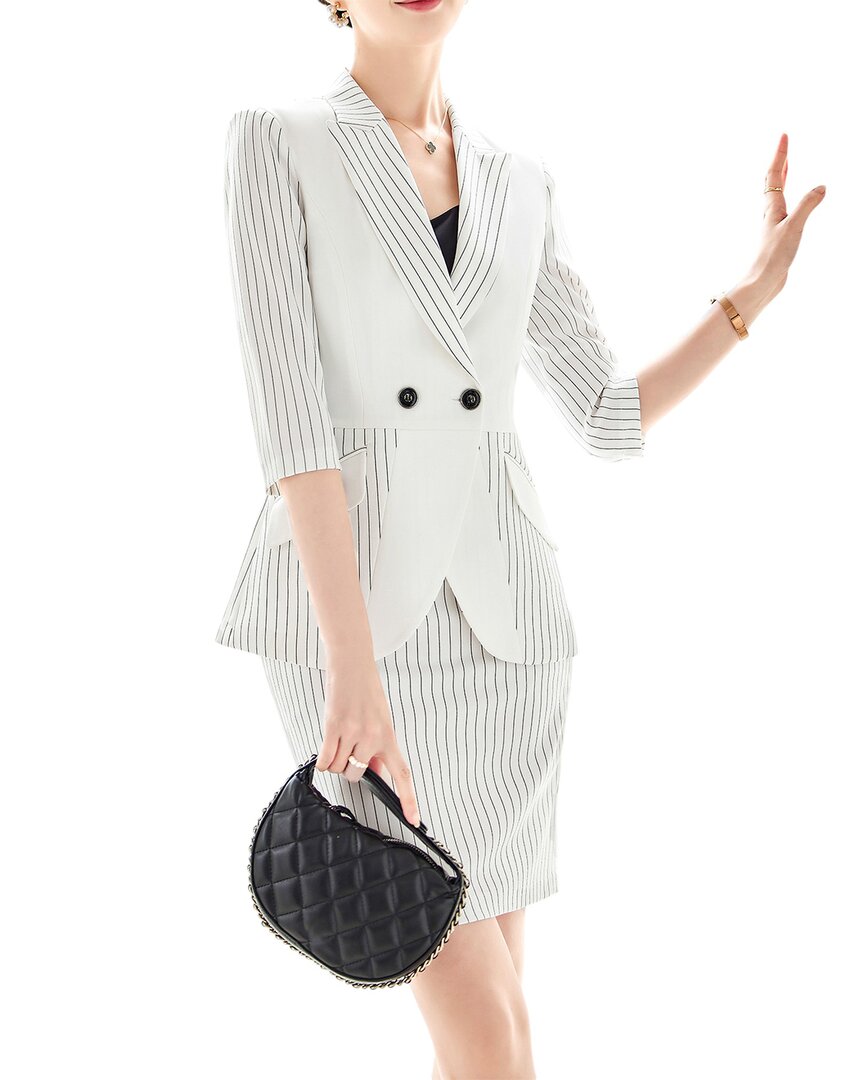 Bossy Chic 2pc Blazer & Skirt Set In White