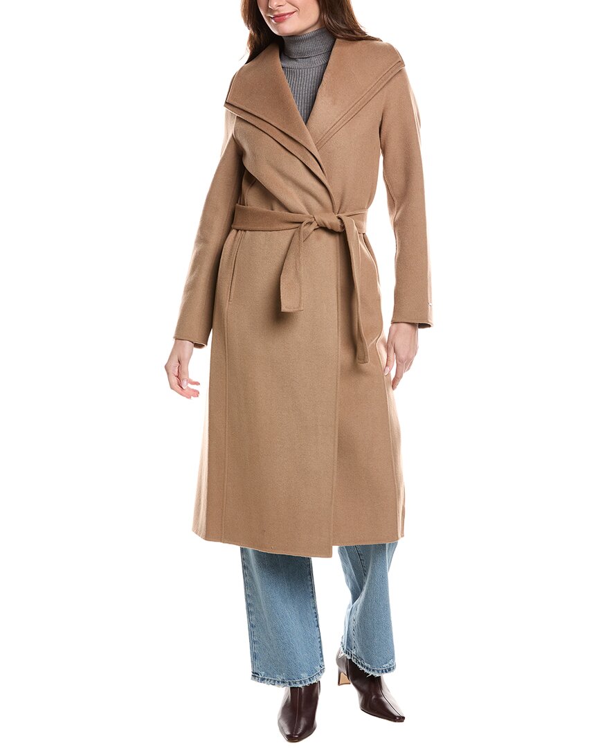 Tahari Elliot Long Wool-blend Coat In Brown