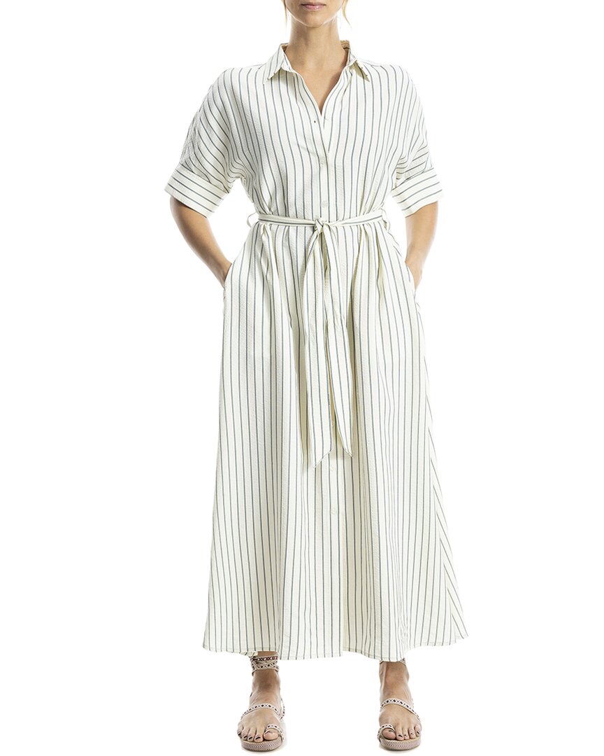 Max Studio Large Roll Sleeve Belted Dress In White