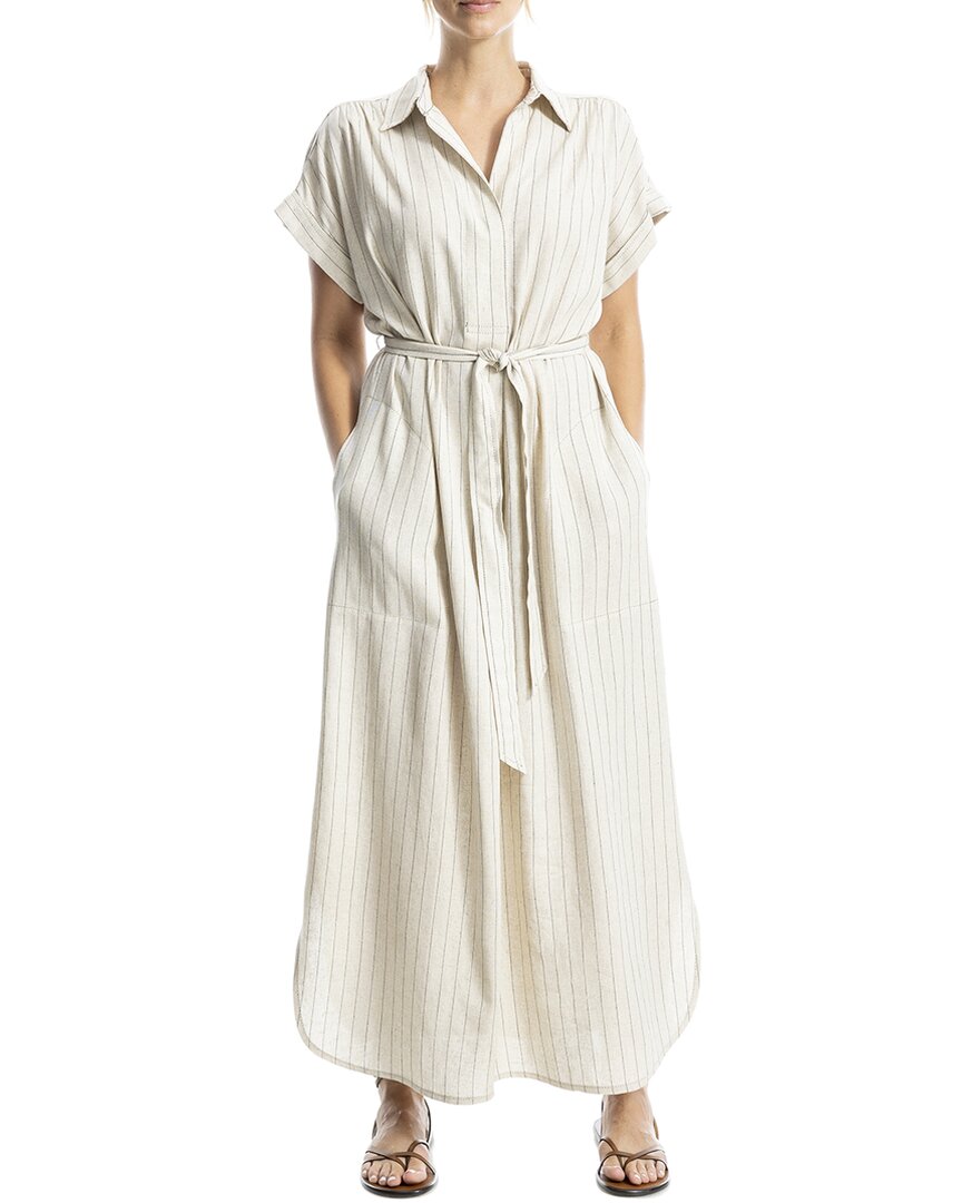 Max Studio Roll Sleeve Belted Linen-blend Maxi Dress