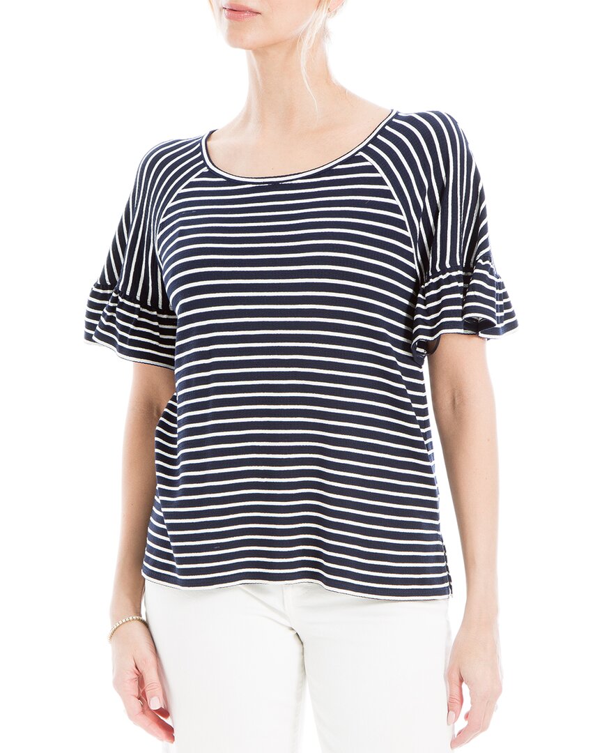 Max Studio Stripe Flutter Sleeve Top In Black