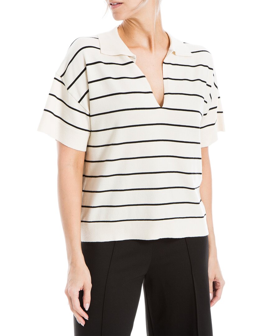 Max Studio Stripe Knit Polo Sweater In White