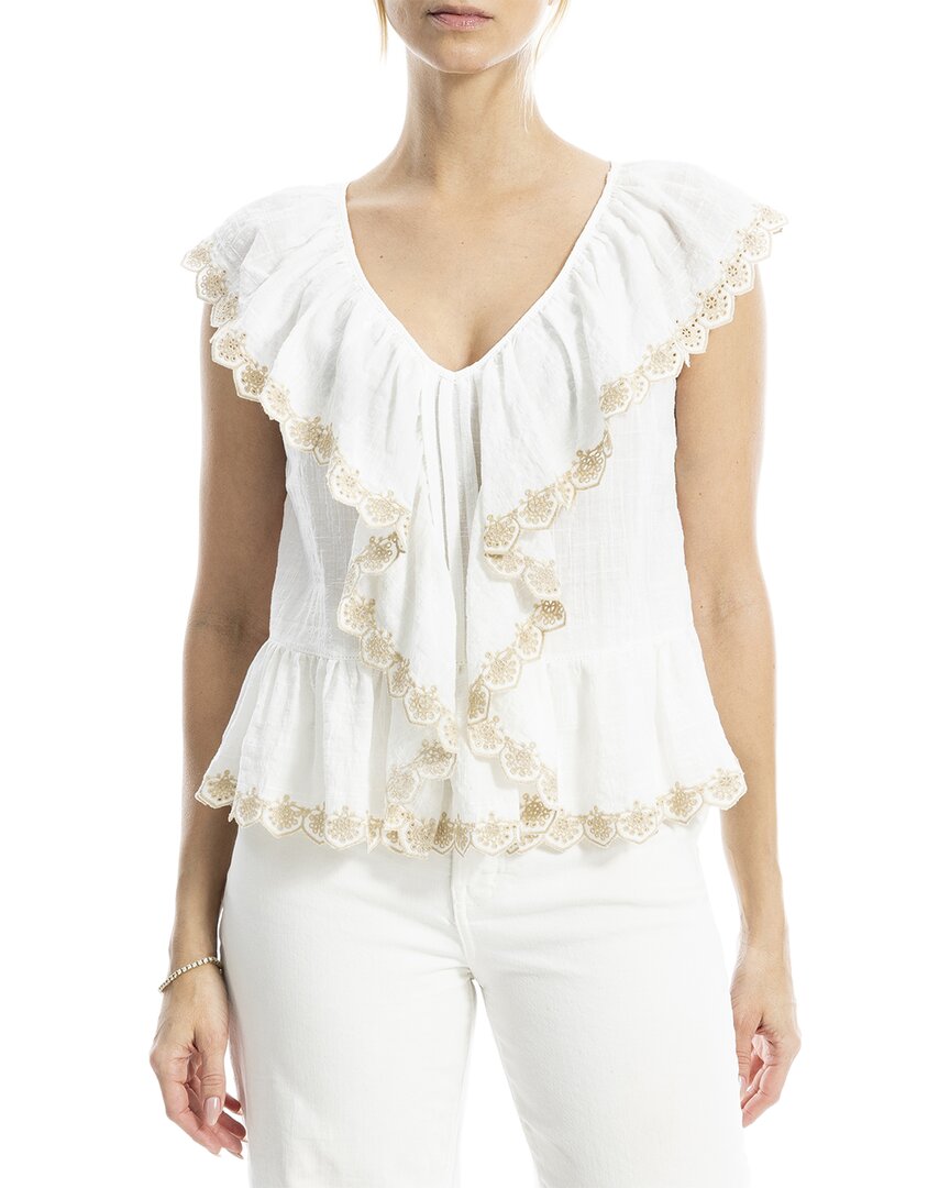 Max Studio Embroidered Ruffle Sleeve V-neck Top
