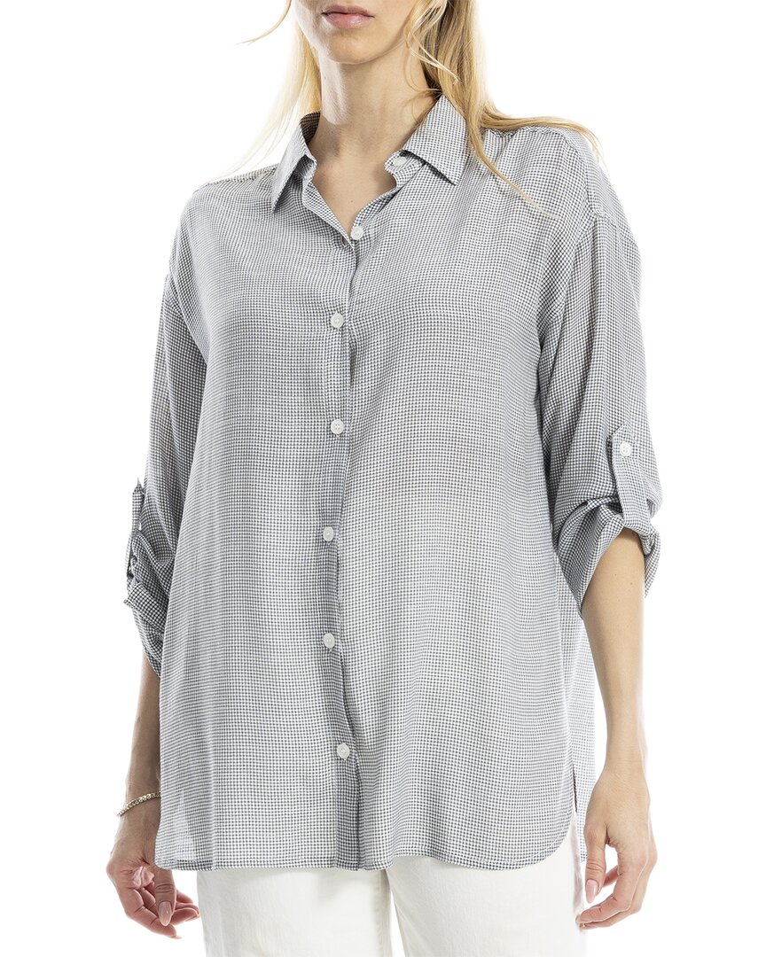 Max Studio Roll Tab Oversized Button Front Shirt In Gray