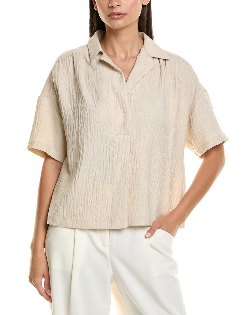 Max Studio Elbow Sleeve Half Placket Collared Shirt