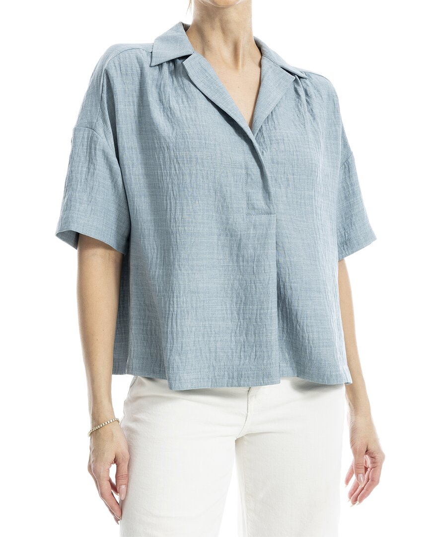 Max Studio Elbow Sleeve Half Placket Collared Shirt In Gray