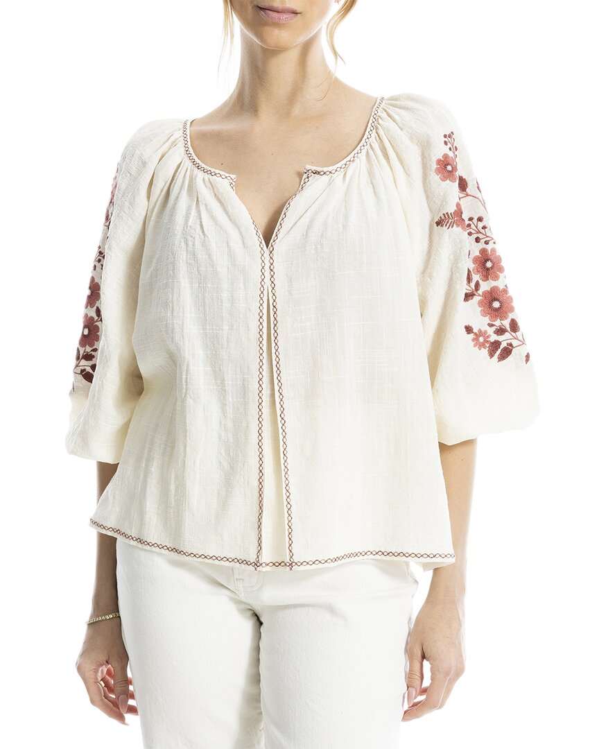 Max Studio Embroidered V-neck Ballon Sleeve Blouse