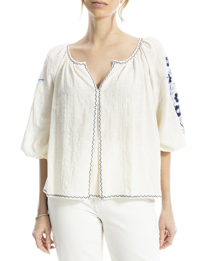Max Studio Embroidered V-neck Ballon Sleeve Blouse